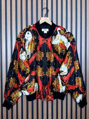 Vintage Mighty Bomber Jacket OS Womens Black Boho Renaissance Full Zip